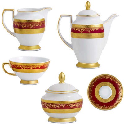 Фарфор Royal Gold - Кофейный Набор 6 Персон Бордо (15 Единиц)