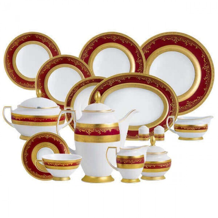 Фарфор Royal Gold - Полный Набор на 6 Персон Бордо (40 Единиц) Фарфор Royal Gold - Полный Набор на 6 Персон Бордо (40 Единиц)