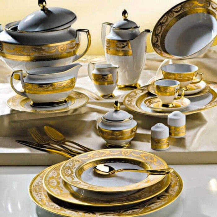 Фарфор Royal Gold - Полный Набор на 12 Персон Кремовый (70 Единиц) Фарфор Royal Gold - Полный Набор на 12 Персон Кремовый (70 Единиц)