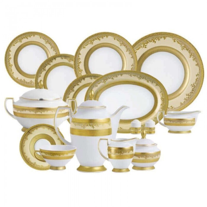Фарфор Royal Gold - Полный Набор на 12 Персон Кремовый (70 Единиц) Фарфор Royal Gold - Полный Набор на 12 Персон Кремовый (70 Единиц)