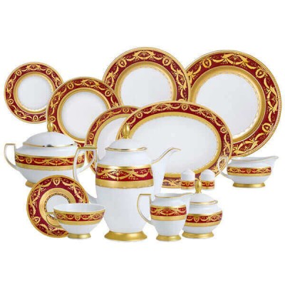Фарфор Imperial Gold - Полный Набор на 12 Персон Бордо (70 Единиц)