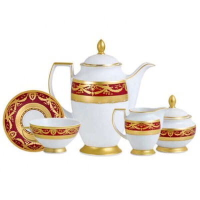 Фарфор Imperial Gold - Кофейный Набор 6 Персон Бордо (15 Единиц)