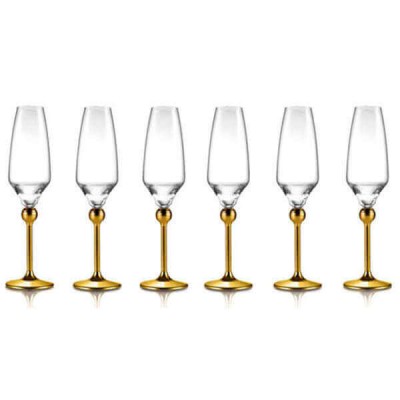 Бокалы для шампанского с золотым декором на ножках - 6 ед.