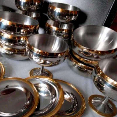 Набор бокалов для шампанского "Барон" - с серебряным покрытием и золотым декором